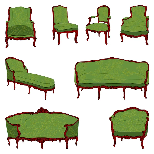 Conjunto de mobiliário antigo verde — Fotografia de Stock