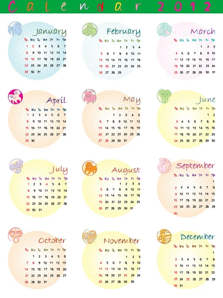Kalender 2012 med zodiakens tecken — Stockfoto