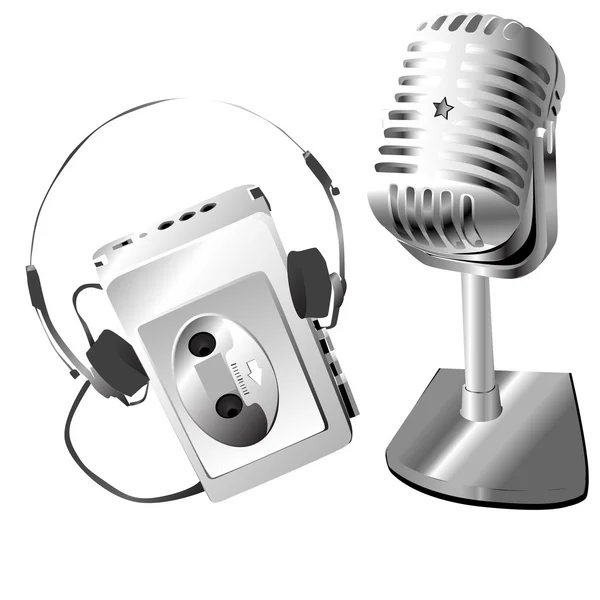 Ezüst mikrofon és a walkman — Stock Fotó