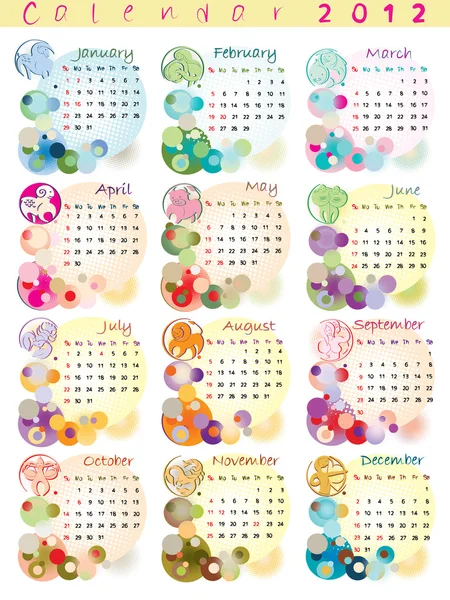 Kalender 2012 med zodiakens tecken — Stockfoto