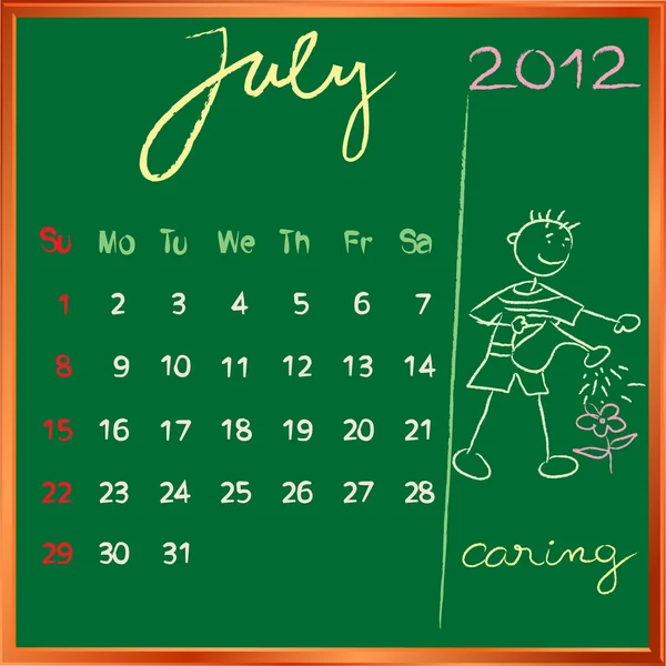 Calendário de 2012 7 julho para a escola — Fotografia de Stock