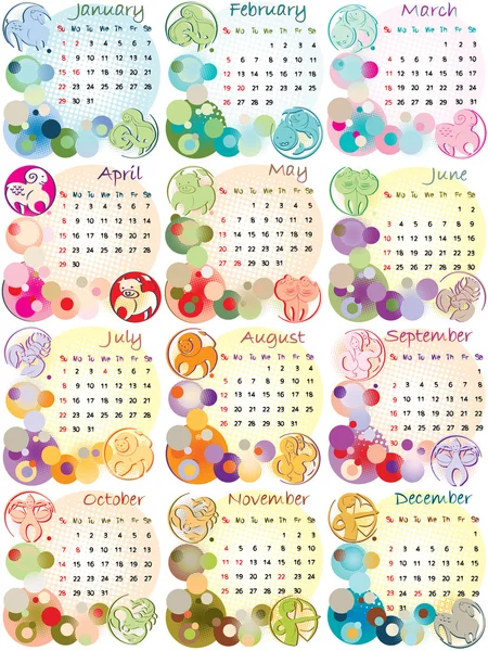 Calendário 2012 com signos do zodíaco — Fotografia de Stock