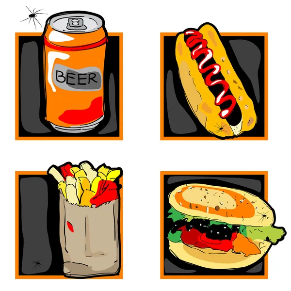 Halloween spaventoso fast food icone pasto — Foto Stock