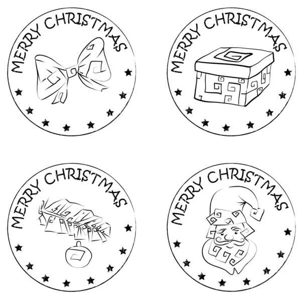 4 Boże Narodzenie monety znaczki santa obecnie sosna oddział łuk — Zdjęcie stockowe