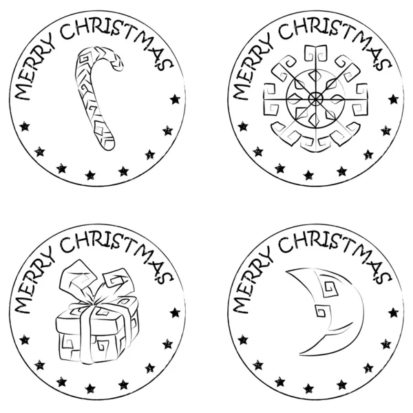 4 Χριστούγεννα γραμματόσημα νομίσματος νιφάδα χιονιού παρουσιάσει φεγγάρι καραμέλα — Φωτογραφία Αρχείου