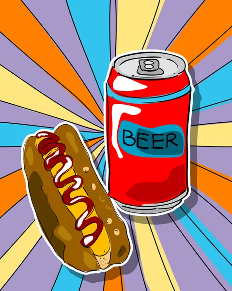Birra pop art e hot dog — Foto Stock