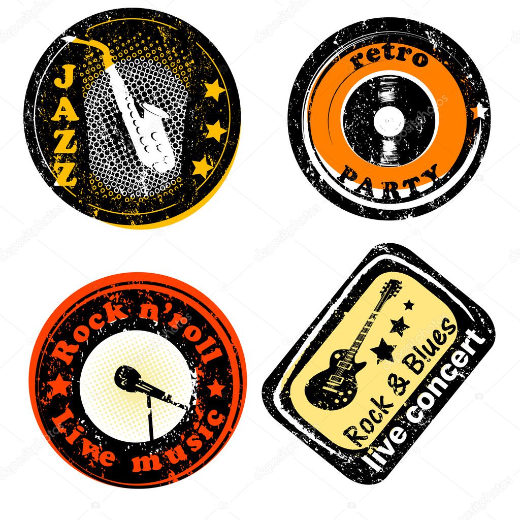 Retro music club party stamps