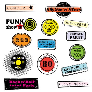 Retro music stamps clipart