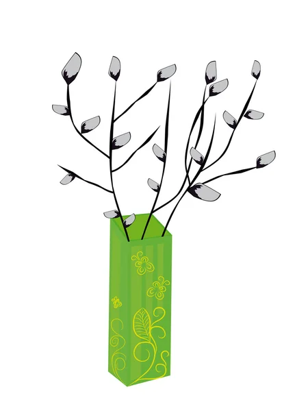Florero aislado verde con ramas de árbol — Vector de stock