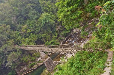 ahşap köprü orman guilin dağlarda Çin