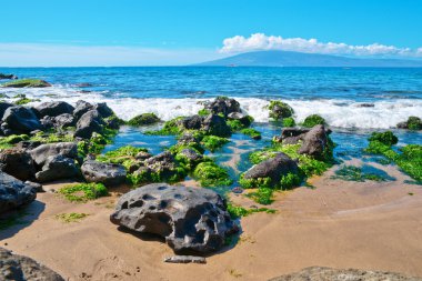 kayalar ve büyük okyanus dalgaları Maui Adası