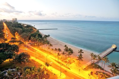 Waikiki Honolulu beach view early morning sunrise clipart