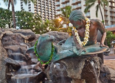 Makua & Kila statue in Waikiki, Oahu Island Hawaii clipart
