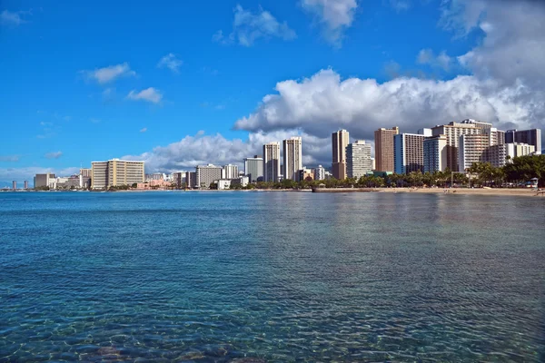 Waikiki beach, ostrov hawaii oahu, panoráma — Stock fotografie