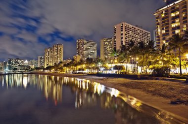 Waikiki Beach, Oahu Island Hawaii, cityscape sunset clipart