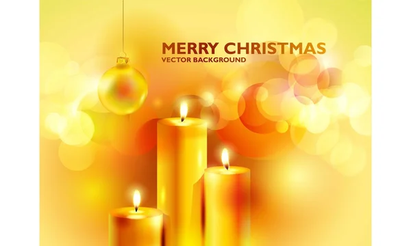Licht Weihnachten Hintergrund mit brennenden Kerzen und Christbaumkugel — Stockvektor