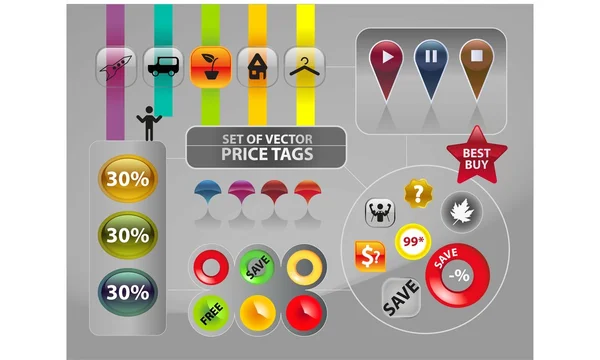Web sitesi öğeleri ve vektör fiyat etiketleri kümesi — Stok Vektör