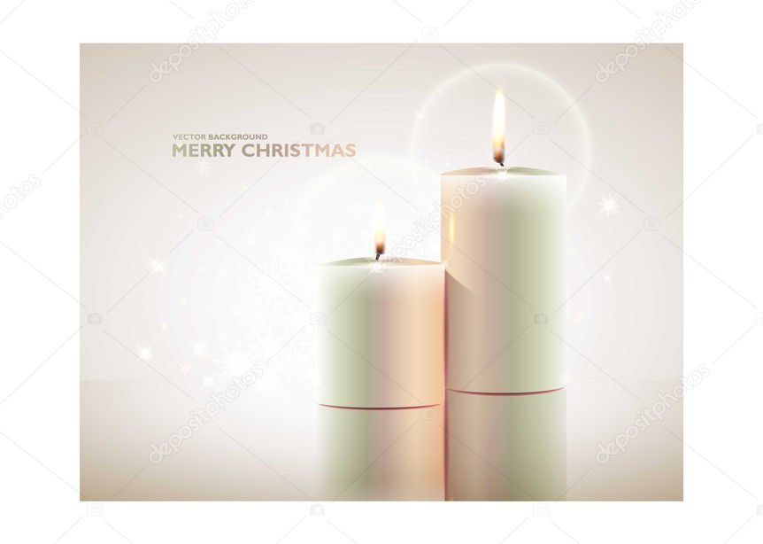 Light Christmas background with burning candles