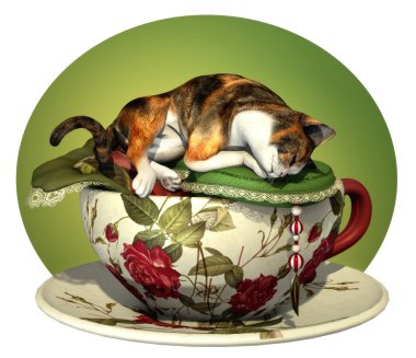 Cat n Cup Calico sleeping clipart