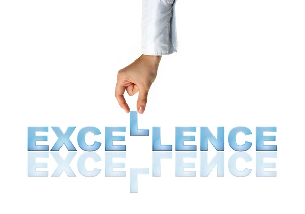 Hand and word Excellence - business concept (isolated on white background) — Stock Photo, Image