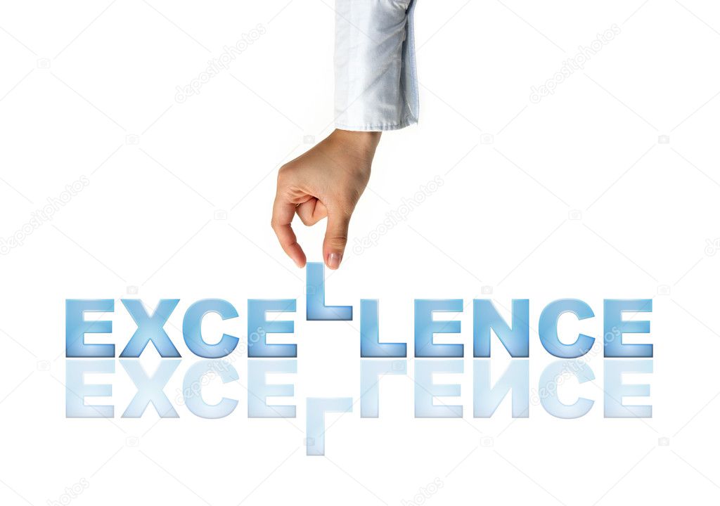 Hand and word Excellence - business concept (isolated on white background)