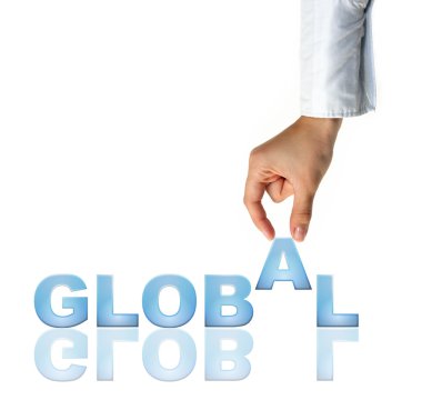 El ve kelime Global - (beyaz arka plan üzerinde izole iş kavramı)