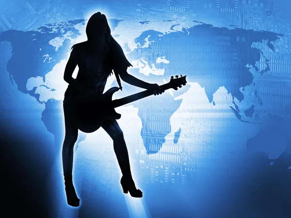 Linda chica con guitarra eléctrica —  Fotos de Stock