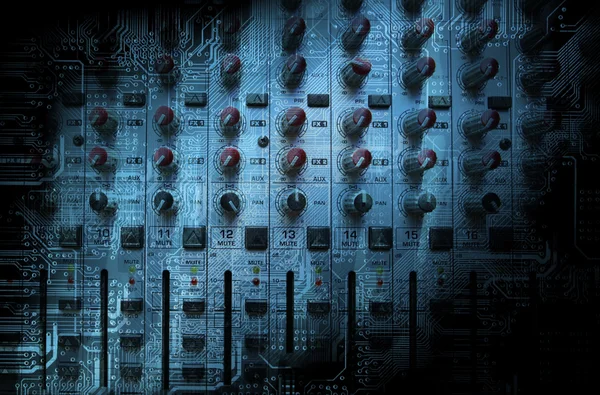 Audio mixing console closeup - music concept, studio shot — Stock Photo, Image