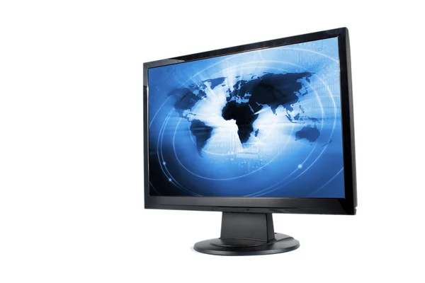 Monitor with world map - IT concept — Stock Photo, Image