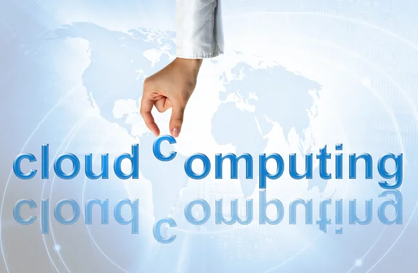 Concetto di cloud computing: condivisione e comunicazione dei dati a livello mondiale — Foto Stock