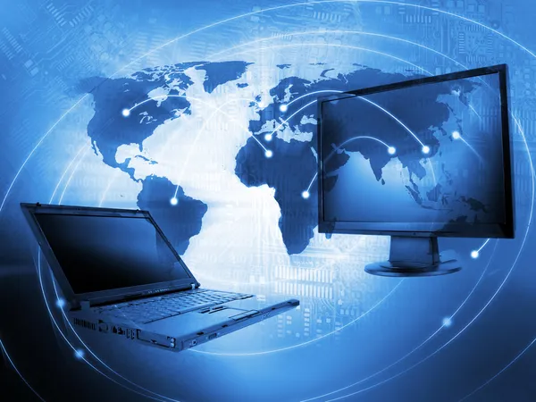 World Business Background com monitores - conceito de TI — Fotografia de Stock