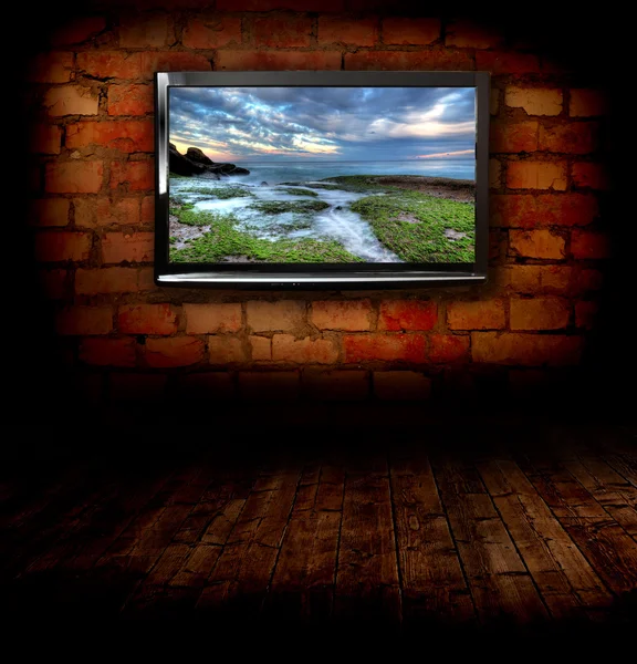 Plasma TVs on the wall — Stock Photo, Image