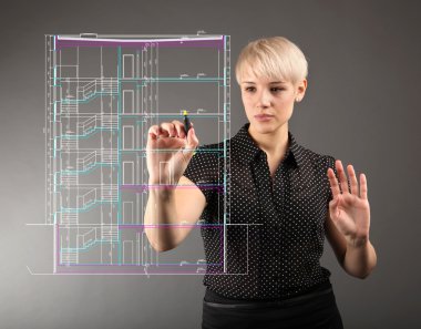 plan tasarım teknik kavramı - ekranda çizim kız