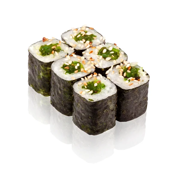 Japán konyha. Lazackaviáros sushi tekercs. Stock Kép