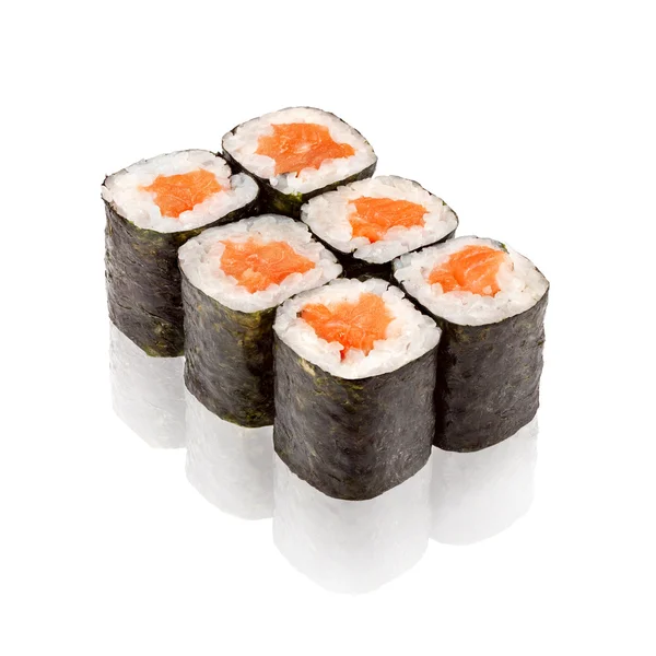 Japanische Küche. Maki-Sushi mit Lachs. lizenzfreie Stockfotos