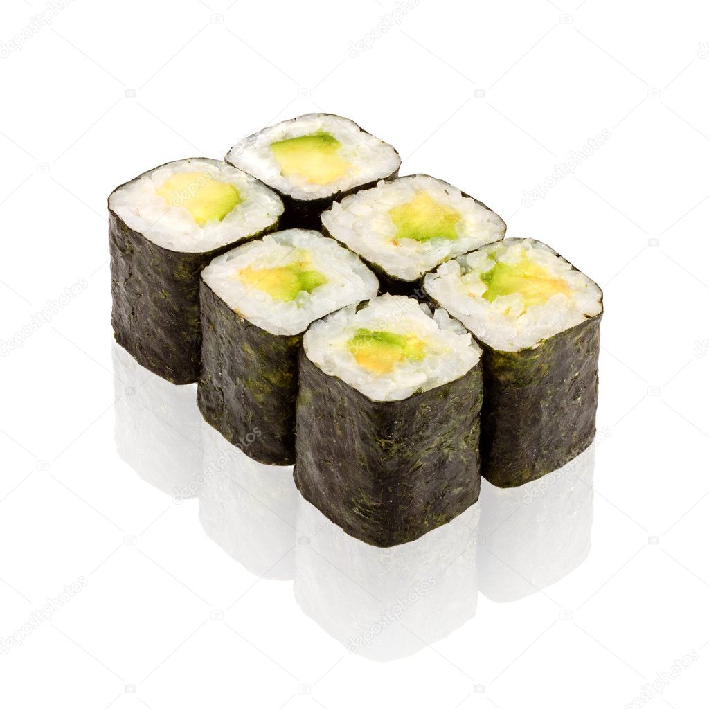 Japanese cuisine. Sushi roll with avocado.