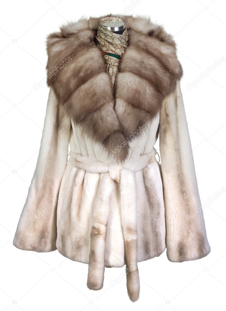 Real fur coat isolated on white background
