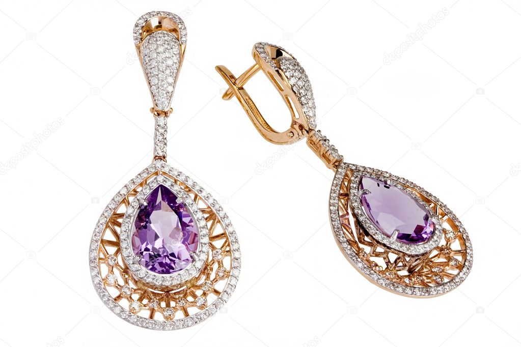 Jewelry earrings isolated on the white background