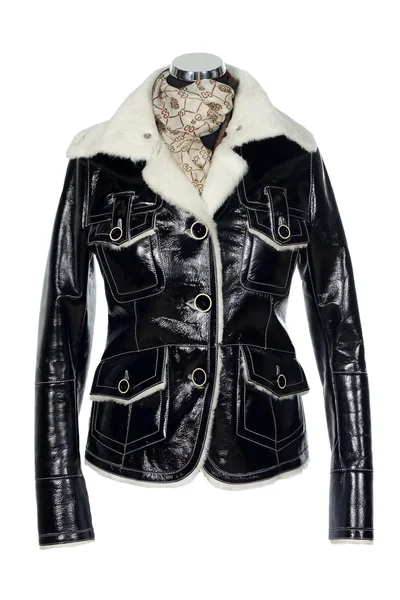 Kožený kabát s kožešinou. izolované na bílém pozadí — Stock fotografie