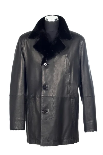 Jaqueta de couro preto do homem com pele — Fotografia de Stock