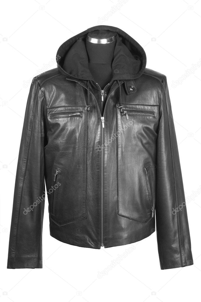 Man`s black leather jacket
