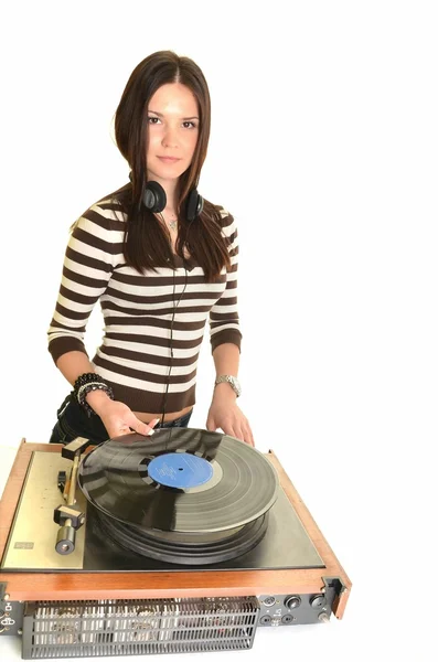 DJ femenino, estrella de rock femenina tocando música — Foto de Stock