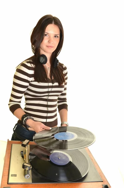 DJ femenino, estrella de rock femenina tocando música —  Fotos de Stock