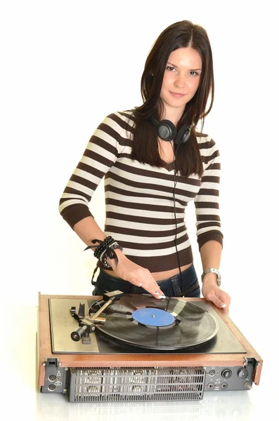 Female DJ, female rock star playing music — Stock Photo, Image