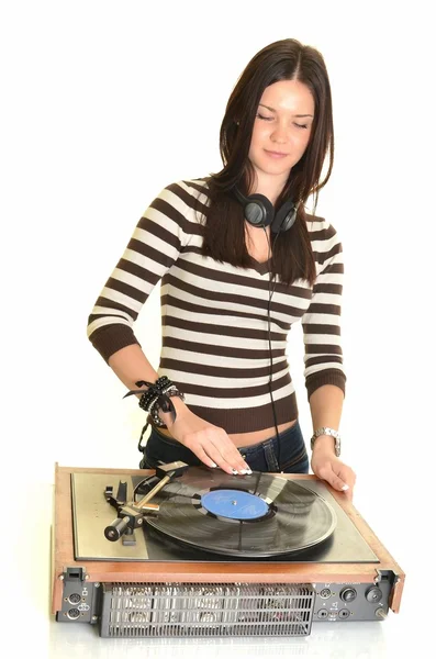 DJ femenino, estrella de rock femenina tocando música — Foto de Stock