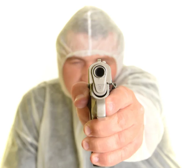 Ritratto di uomo in maschera antigas con pistola — Foto Stock