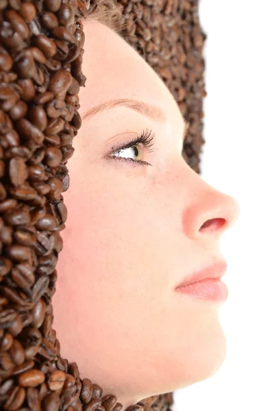 Nő a szemes kávé — Stock Fotó