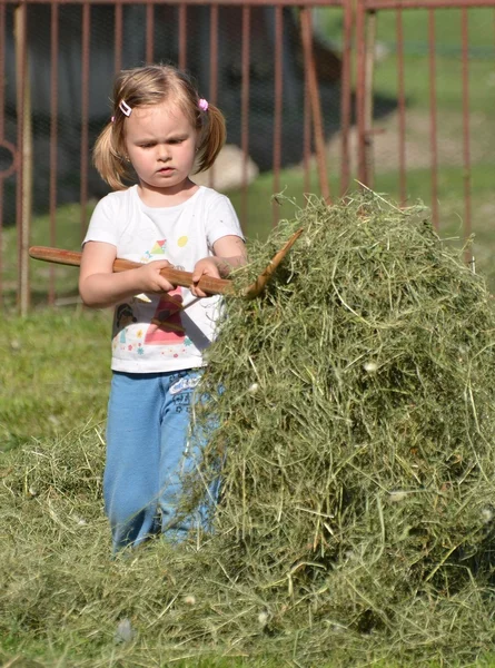 Μωρό που παίζει με χόρτο — Φωτογραφία Αρχείου