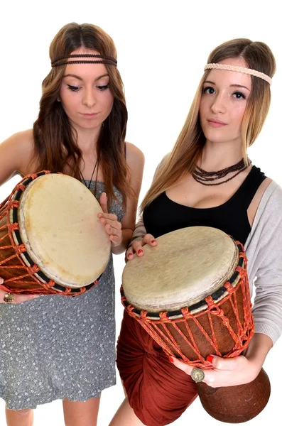 Two girls with bongo — Stock Photo, Image