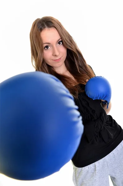 年轻美丽拳击手的女人 — 图库照片